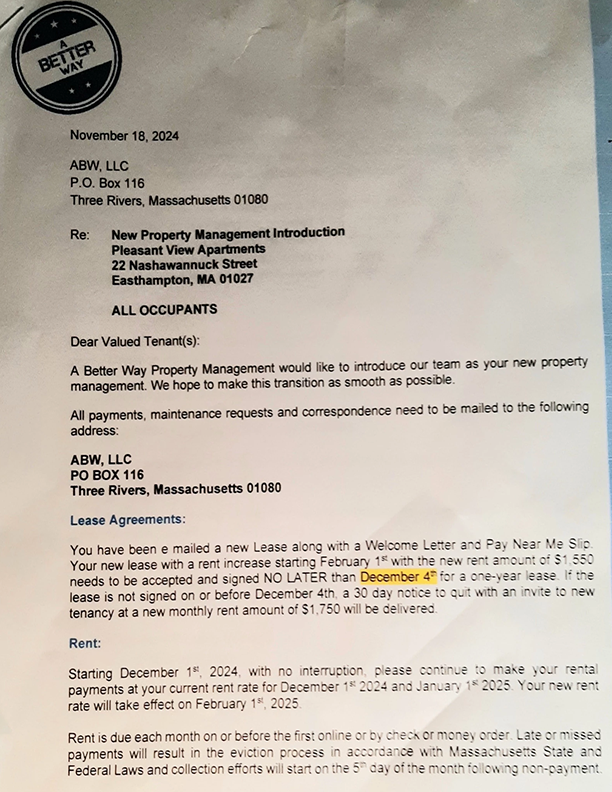 Easthampton tenants get 35% rent increase after apartment complex sells for $4M